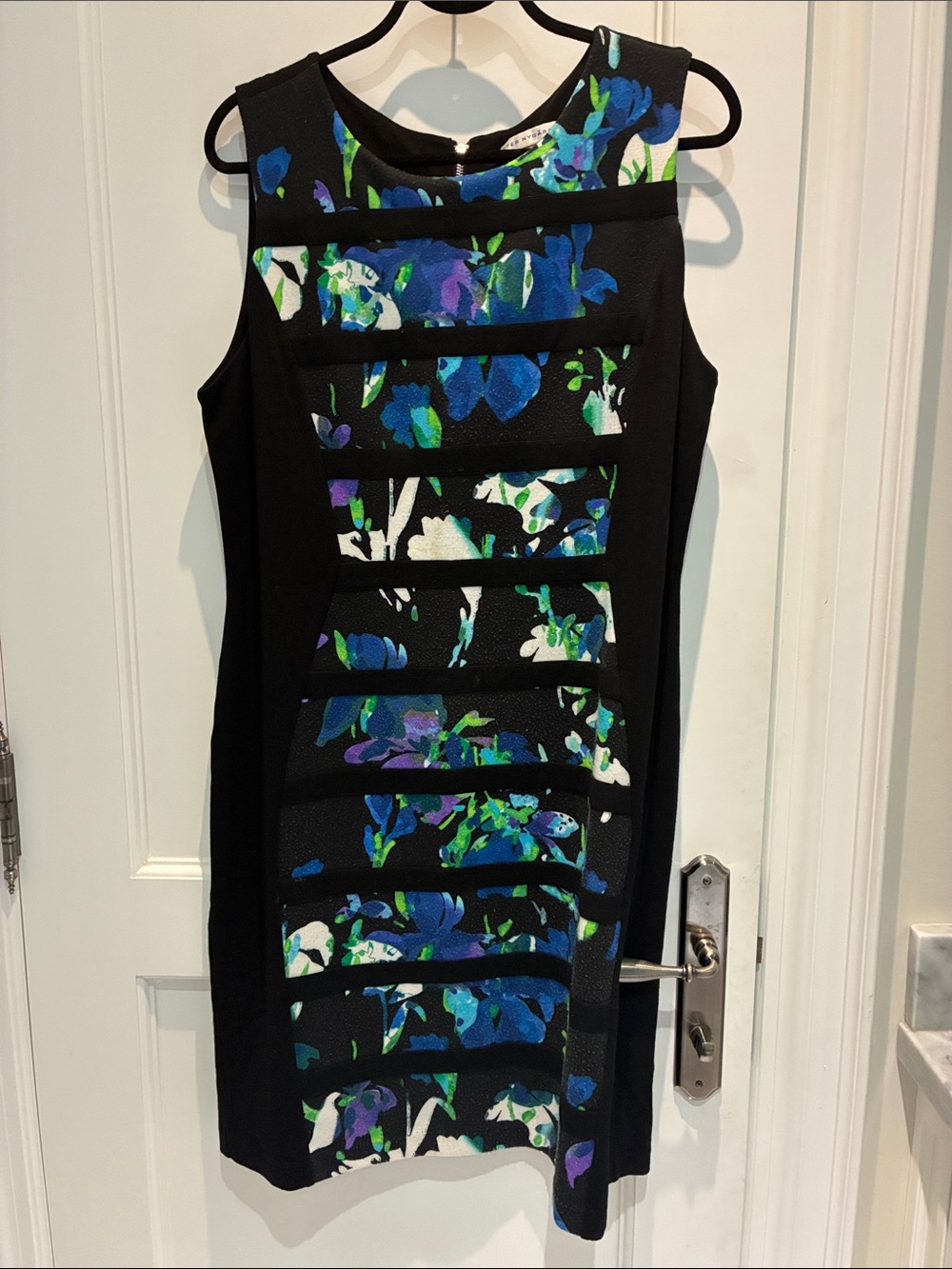 Peter Nygard Floral Colorblock Ladder Strap Sheath Dress Blue Green Size 16👵MT